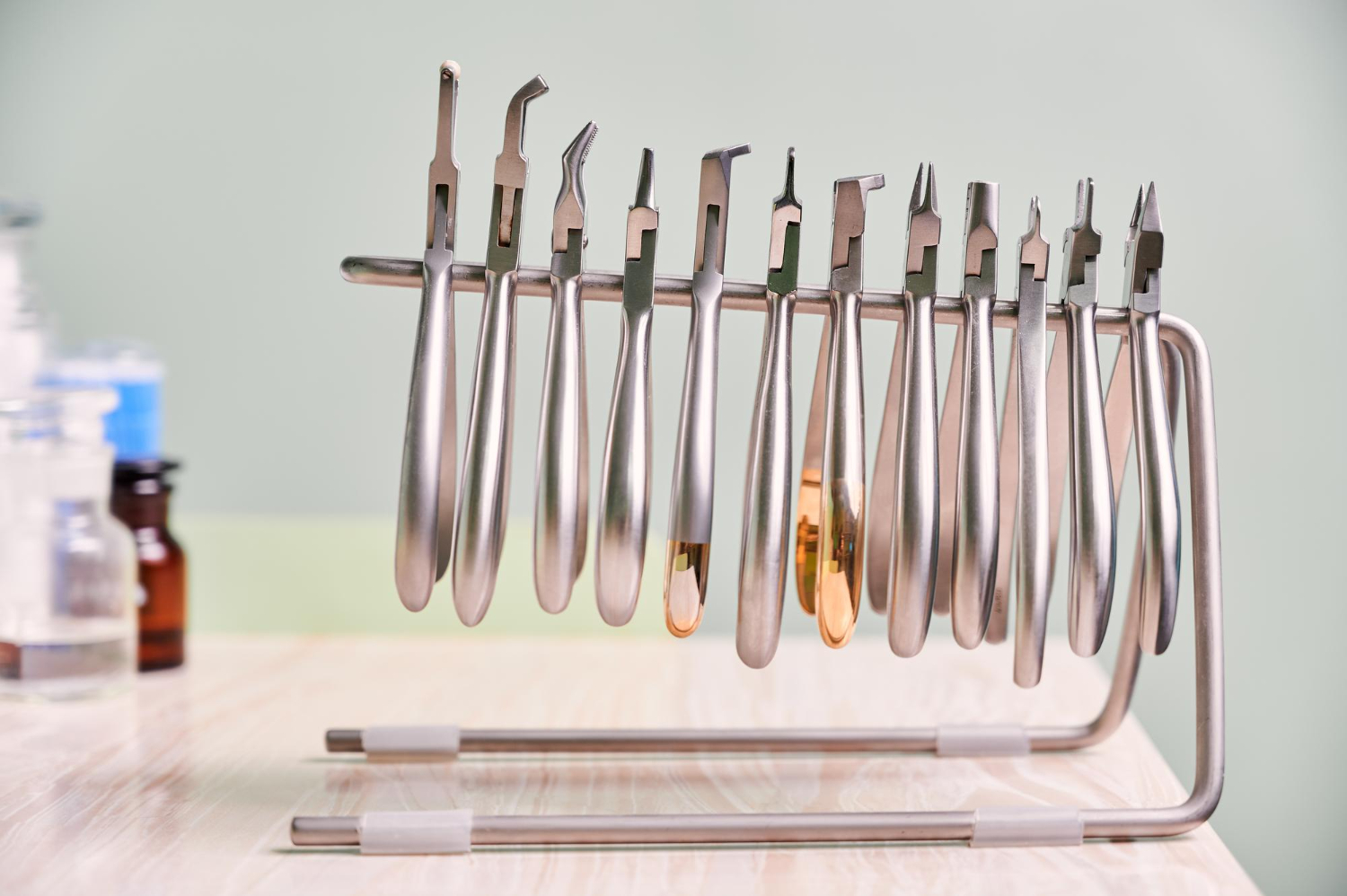 Rack of finished surgical instruments